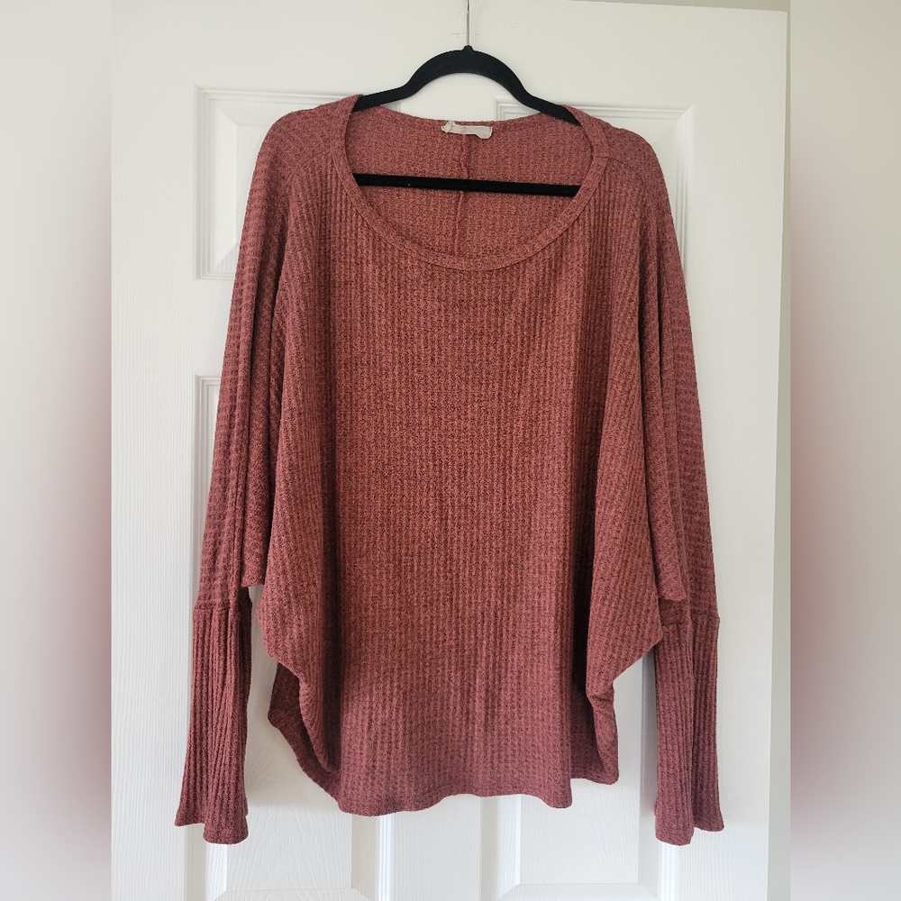 Women's Size 1X Ribbed Knit Sweater - Rose